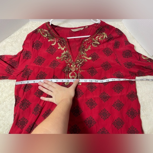Soft Surroundings Red Tunic with Gold Embroidery - Picture 7 of 7